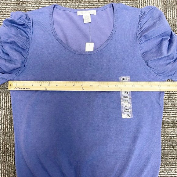 🚩SOLD🚩AUGUST SILK Ruched 3/4 Sleeve Silk Blend Knit Sweater Size L - Picture 9 of 12